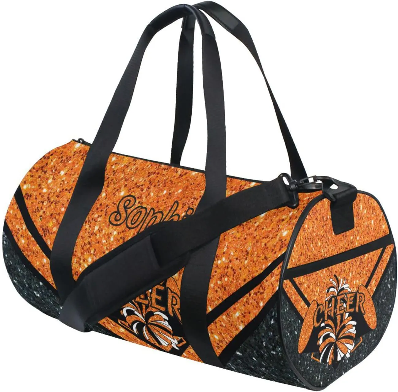 Personalized Cheer Bag Girl Sport Cheer Duffel Bag, Custom Kids Gym Bag, Overnight Weekender Travel Duffle Bags,Oranges Glitter, Customize Cheer Bags for Cheerleaders Gifts