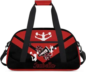 Personalized Cheer Bag Girl Sport Duffel Bag, Custom Kids Gym Bag, Customize Travel Duffle Bag with Name, Overnight Weekender Bags,Black Red, Cheerleading Gifts