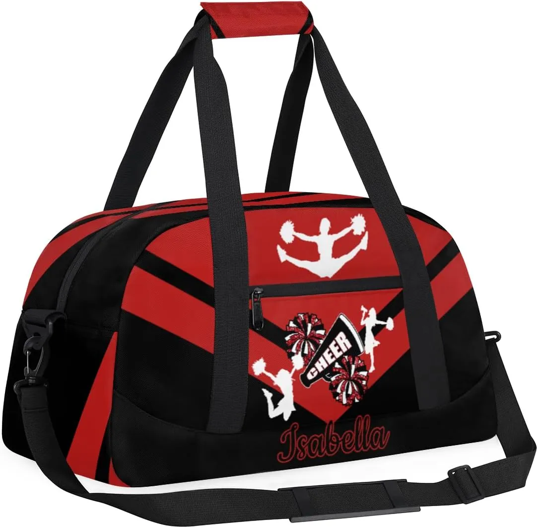 Personalized Cheer Bag Girl Sport Duffel Bag, Custom Kids Gym Bag, Customize Travel Duffle Bag with Name, Overnight Weekender Bags,Black Red, Cheerleading Gifts