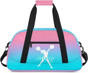 Personalized Cheer Bag Girl Sport Duffel Bag, Custom Kids Gym Bag, Customize Travel Duffle Bag with Name, Overnight Weekender Bags,Cyan Blue Gradient, Cheerleading Gifts