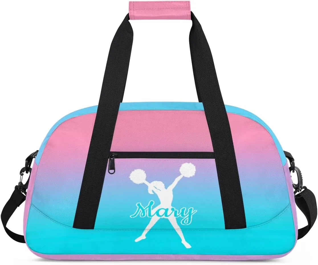 Personalized Cheer Bag Girl Sport Duffel Bag, Custom Kids Gym Bag, Customize Travel Duffle Bag with Name, Overnight Weekender Bags,Cyan Blue Gradient, Cheerleading Gifts