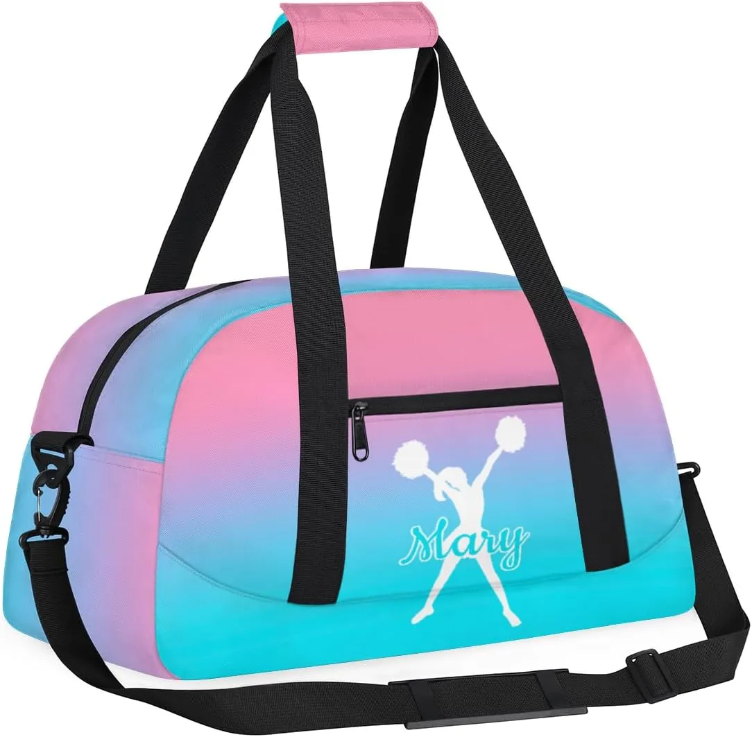 Personalized Cheer Bag Girl Sport Duffel Bag, Custom Kids Gym Bag, Customize Travel Duffle Bag with Name, Overnight Weekender Bags,Cyan Blue Gradient, Cheerleading Gifts