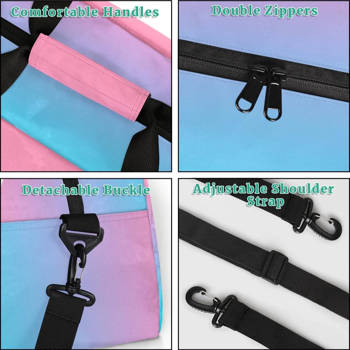 Personalized Cheer Bag Girl Sport Duffel Bag, Custom Kids Gym Bag, Customize Travel Duffle Bag with Name, Overnight Weekender Bags,Cyan Blue Gradient, Cheerleading Gifts