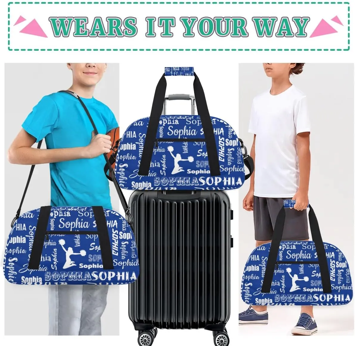 Personalized Cheer Bag Name Custom Sport Duffel Bag Dance Bag, Overnight Weekender Bags Cheerleader Personalized Gymnastics Bag Cheerleading Gifts, Cobalt Blue