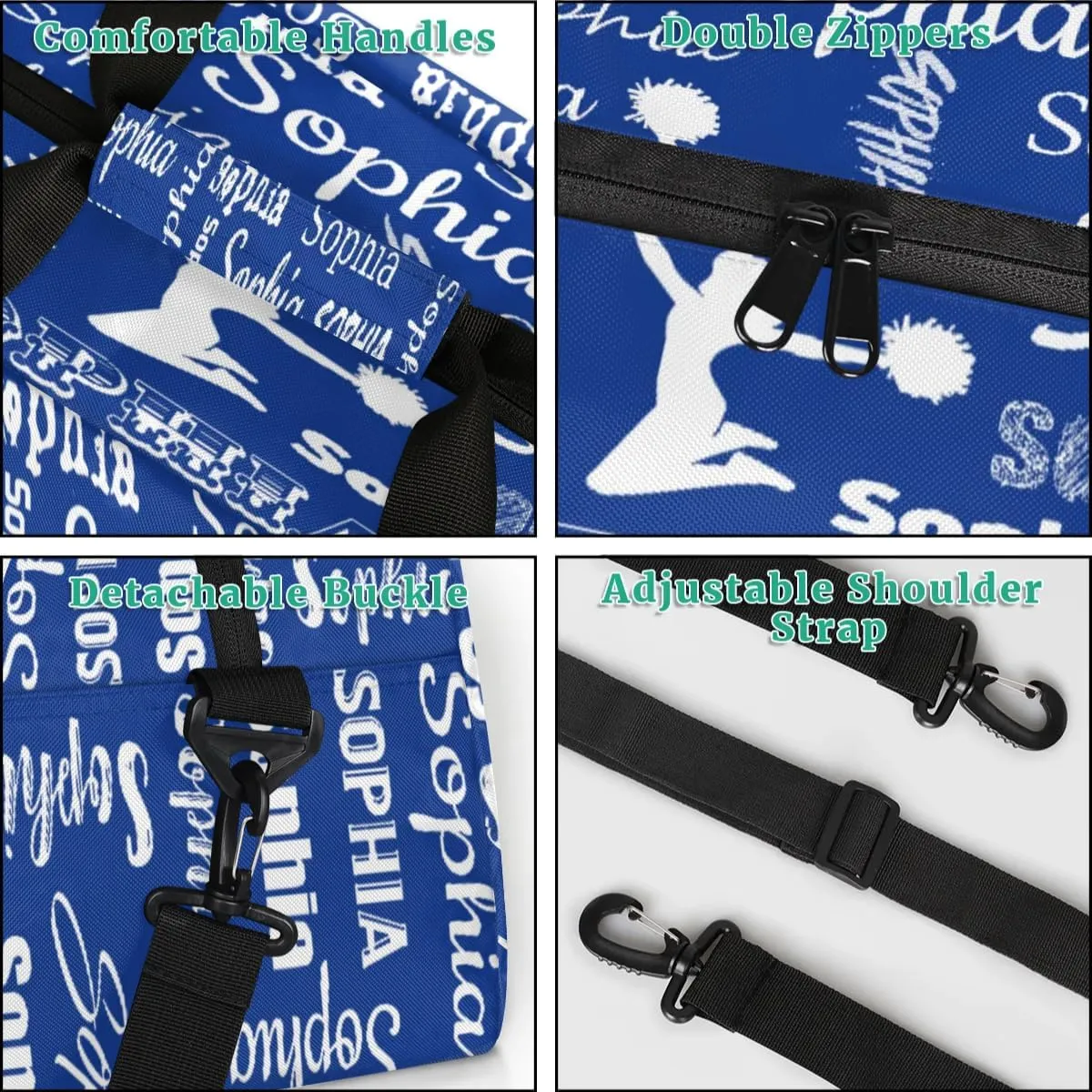 Personalized Cheer Bag Name Custom Sport Duffel Bag Dance Bag, Overnight Weekender Bags Cheerleader Personalized Gymnastics Bag Cheerleading Gifts, Cobalt Blue