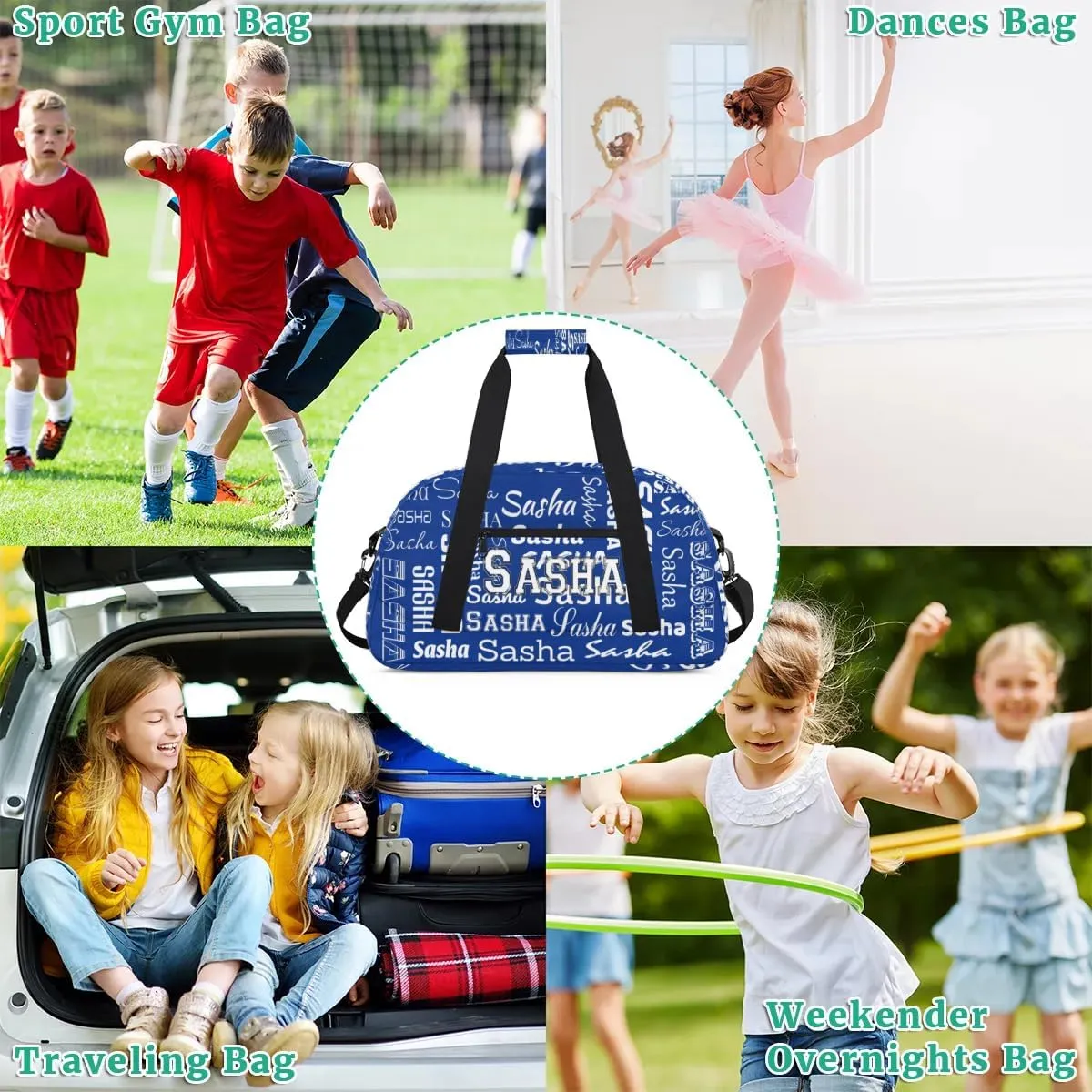 Personalized Cheer Bag, Name Dance Bag Gymnastics Bags, Custom Sport Duffel Gym Bags Travel Overnight Weekender Bags, Cobalt Blue Ballet Bags
