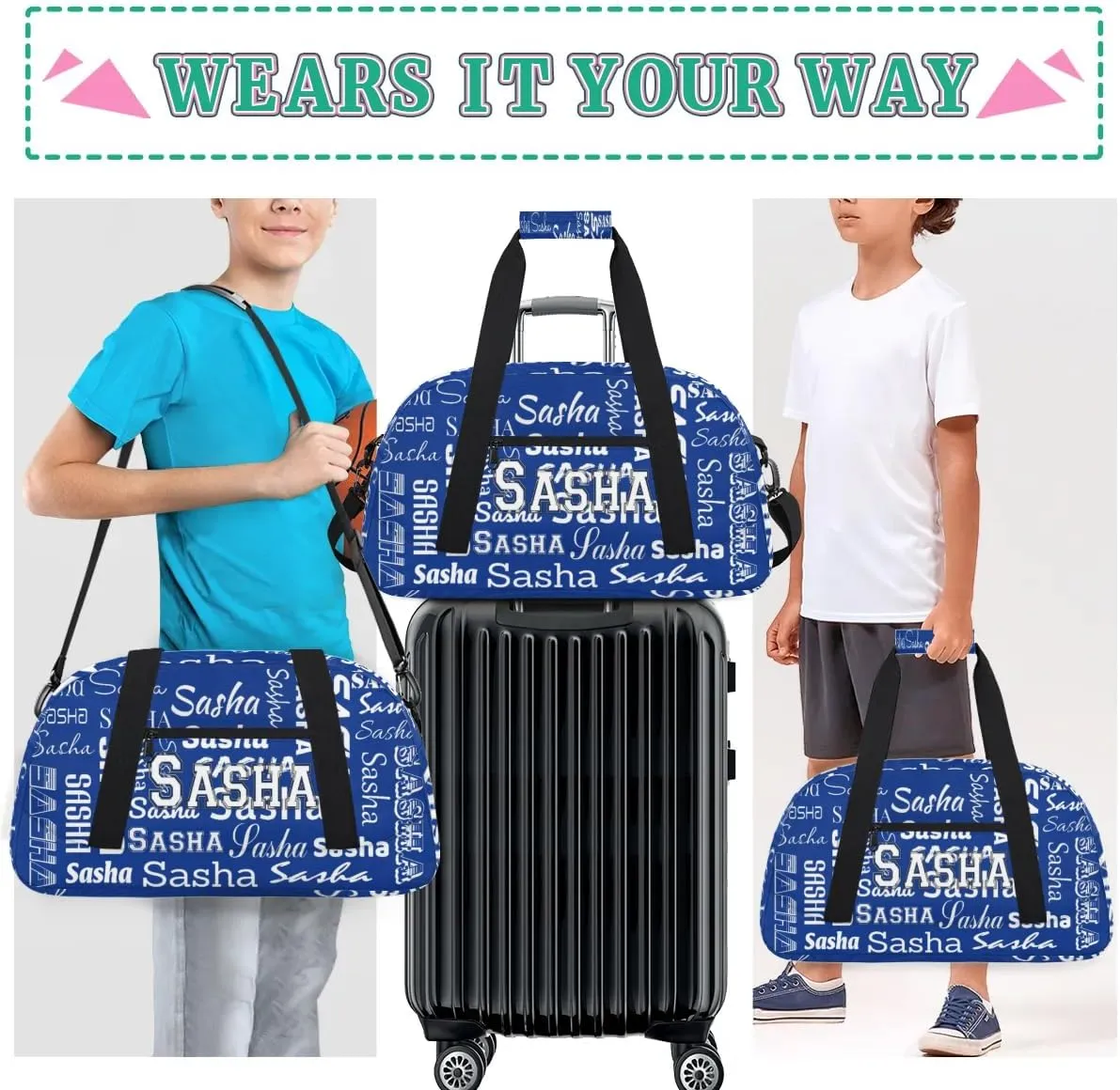 Personalized Cheer Bag, Name Dance Bag Gymnastics Bags, Custom Sport Duffel Gym Bags Travel Overnight Weekender Bags, Cobalt Blue Ballet Bags