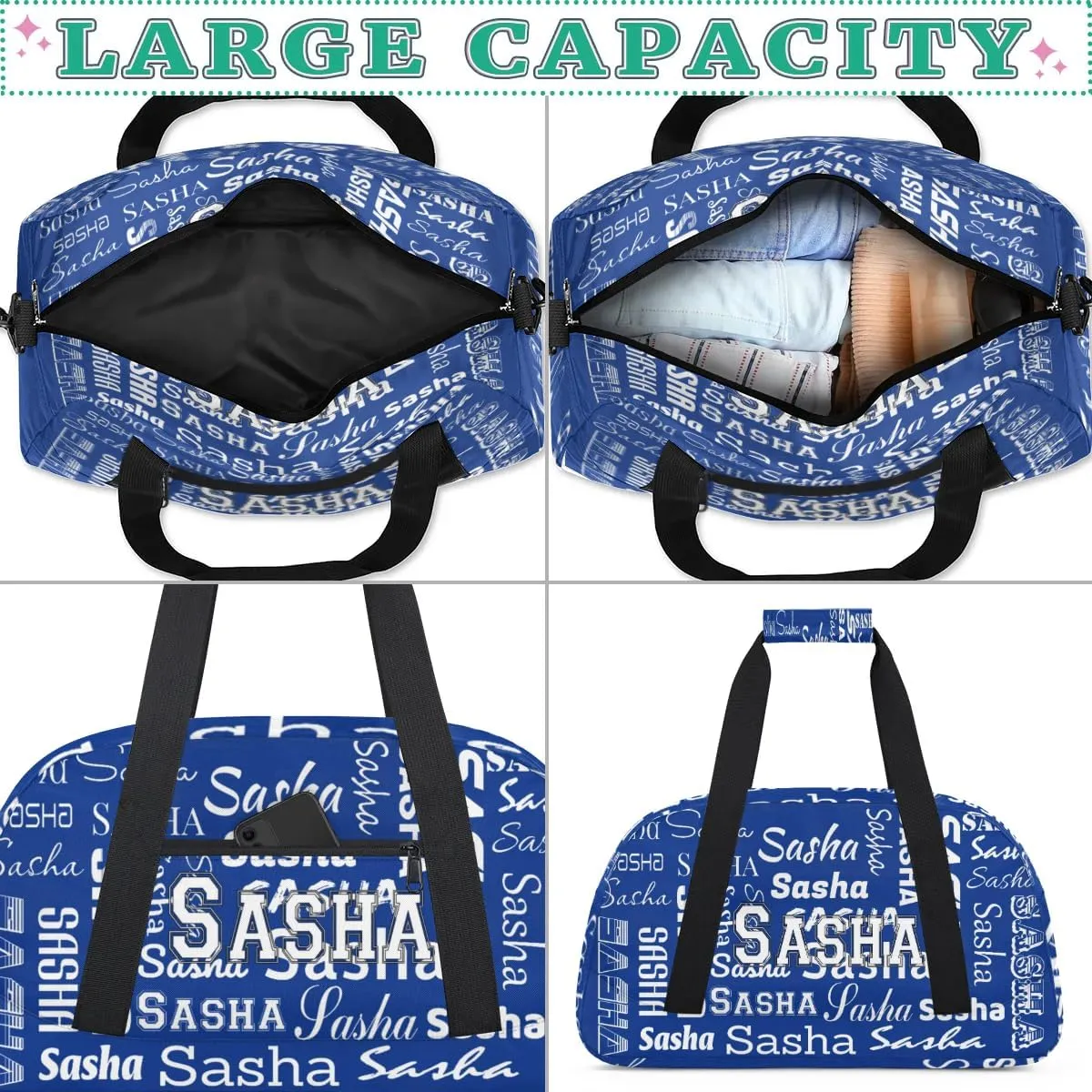 Personalized Cheer Bag, Name Dance Bag Gymnastics Bags, Custom Sport Duffel Gym Bags Travel Overnight Weekender Bags, Cobalt Blue Ballet Bags