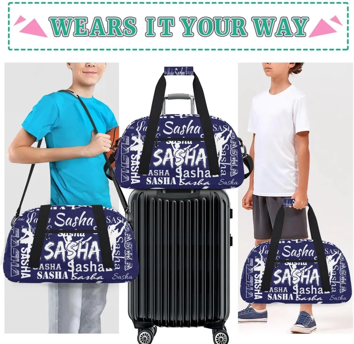 Personalized Cheer Bag, Name Dance Bag Gymnastics Bags, Custom Sport Duffel Gym Bags Travel Overnight Weekender Bags, Dark Navy Ballet Bags
