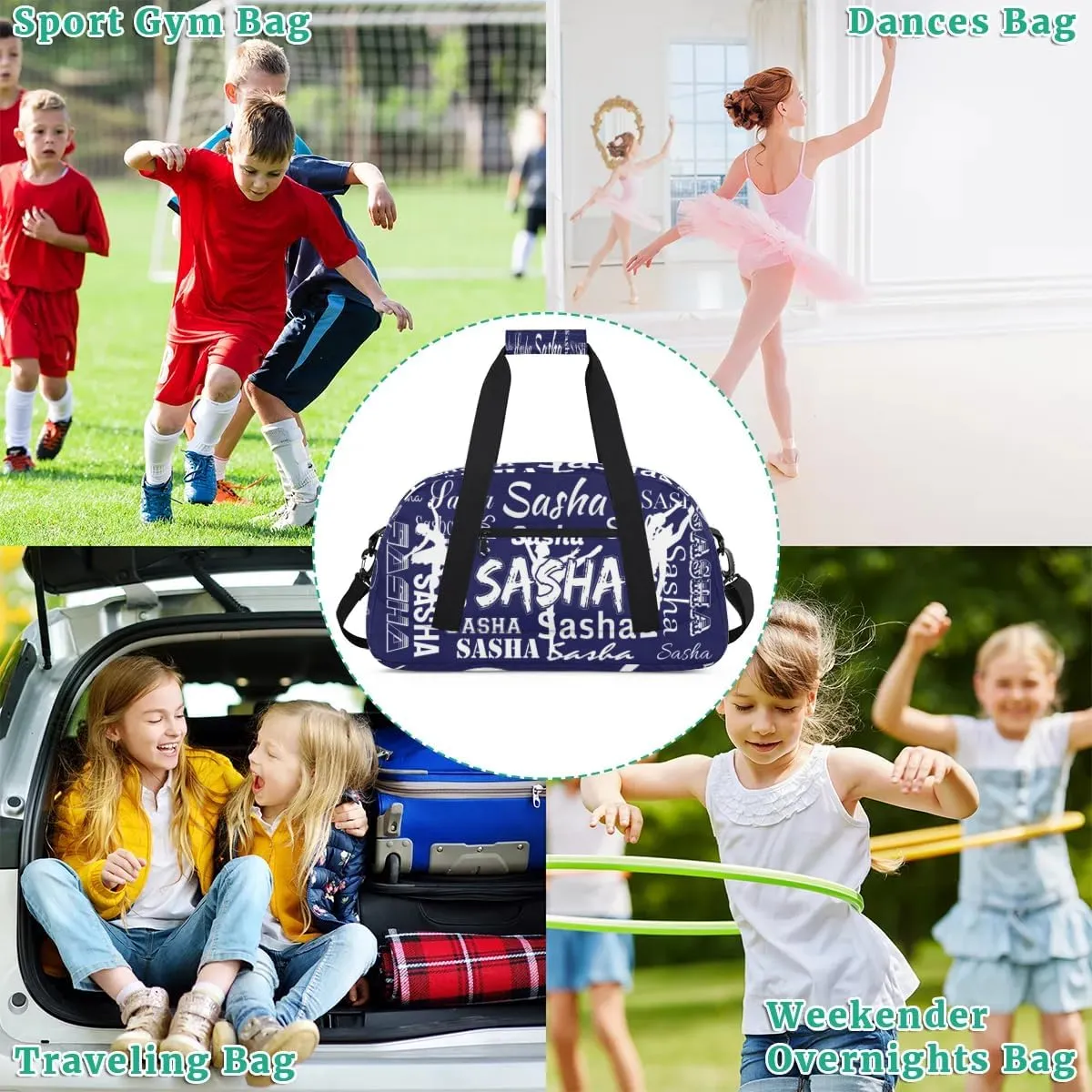 Personalized Cheer Bag, Name Dance Bag Gymnastics Bags, Custom Sport Duffel Gym Bags Travel Overnight Weekender Bags, Dark Navy Ballet Bags