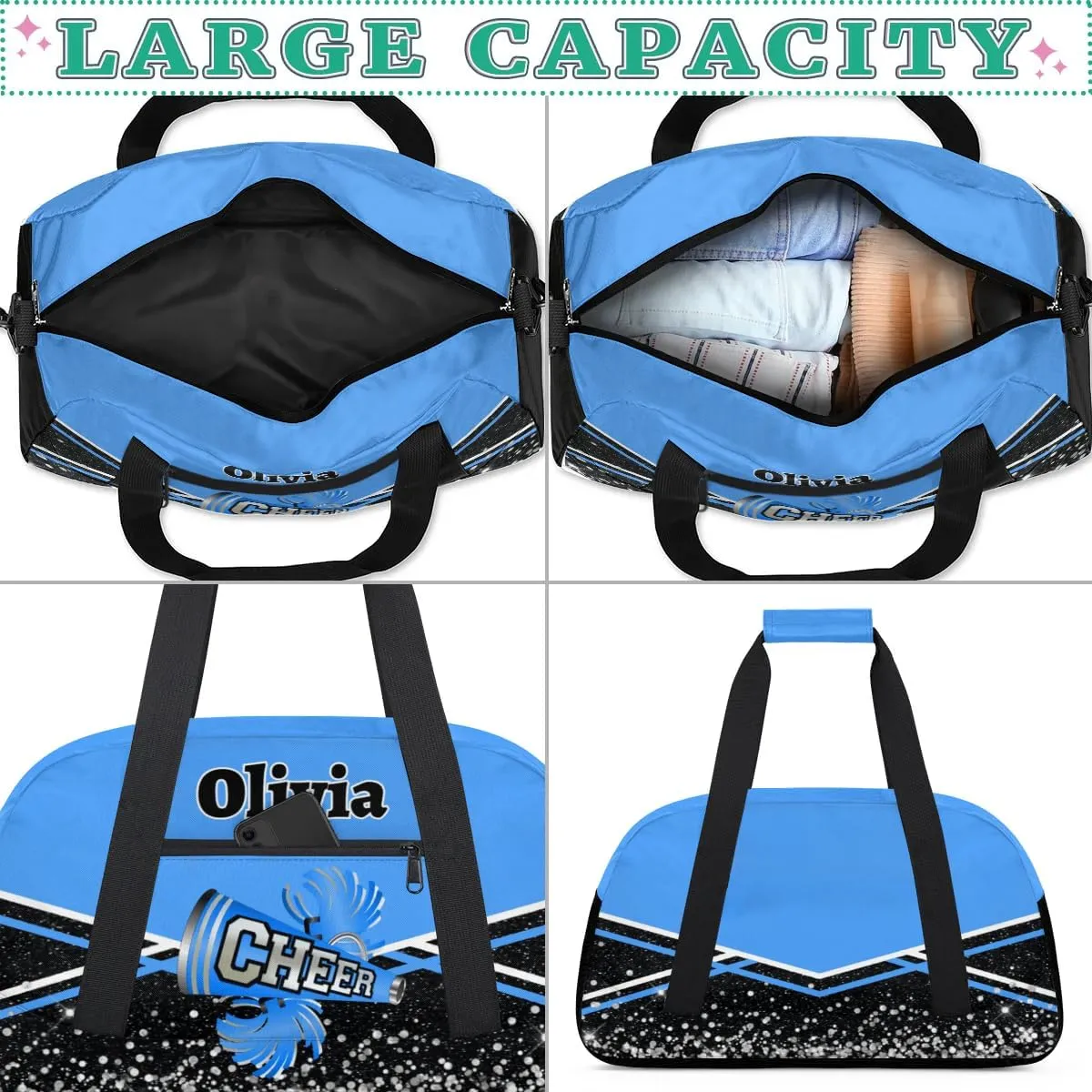 Personalized Cheer Bag Sport Duffel Bag Dance Bag for Girl Gifts, Overnight Duffel Bags Cheerleader for Kids Personalized Gymnastics Duffel Bag Cheerleading Gifts