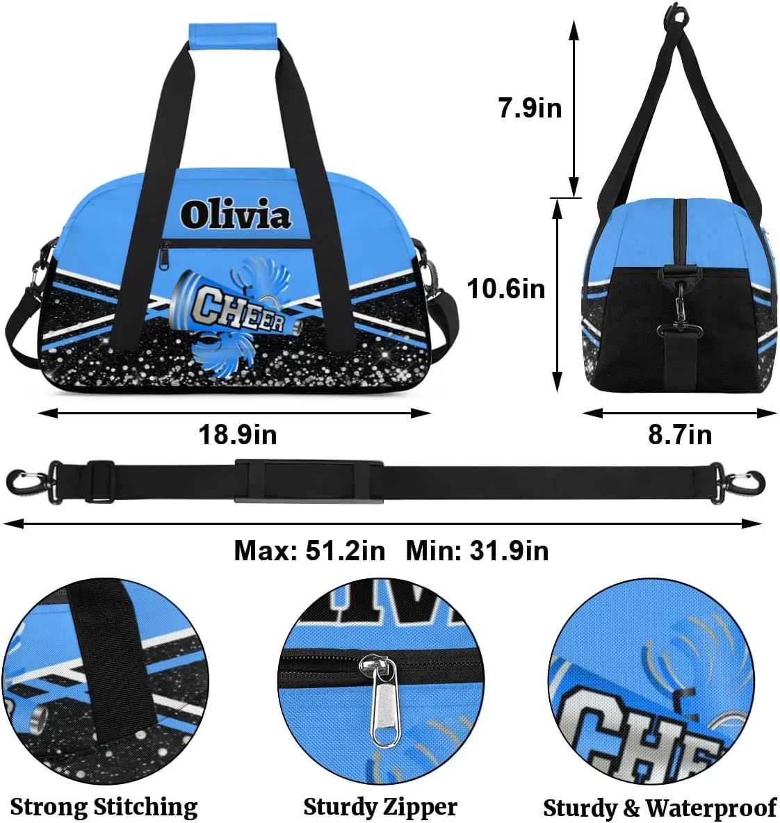 Personalized Cheer Bag Sport Duffel Bag Dance Bag for Girl Gifts, Overnight Duffel Bags Cheerleader for Kids Personalized Gymnastics Duffel Bag Cheerleading Gifts