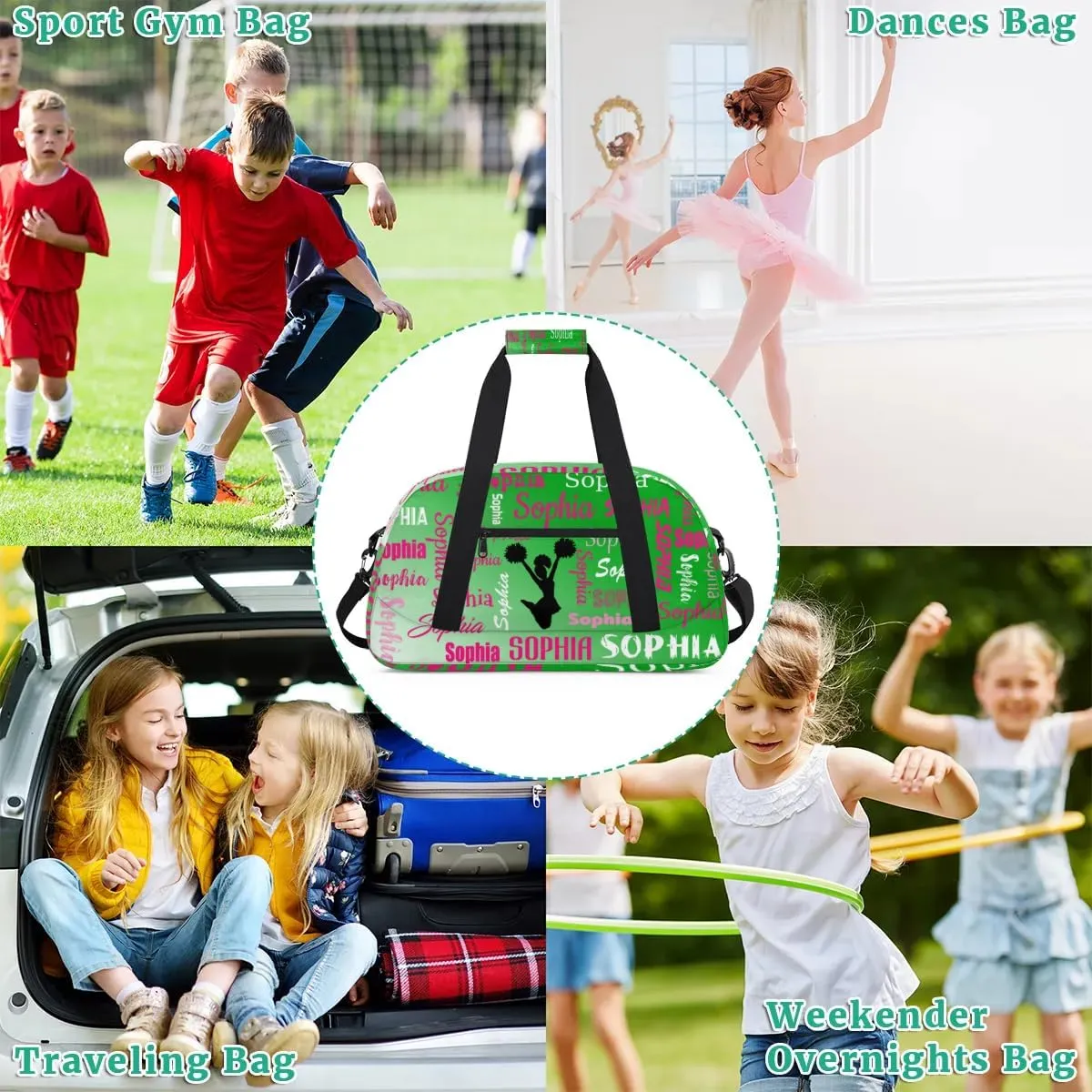 Personalized Cheer Bag Sport Duffel Bag Dance Bag, Overnight Duffel Bags Cheerleader Personalized Gymnastics Duffel Bag Cheerleading Gifts, Grass Green Gradient