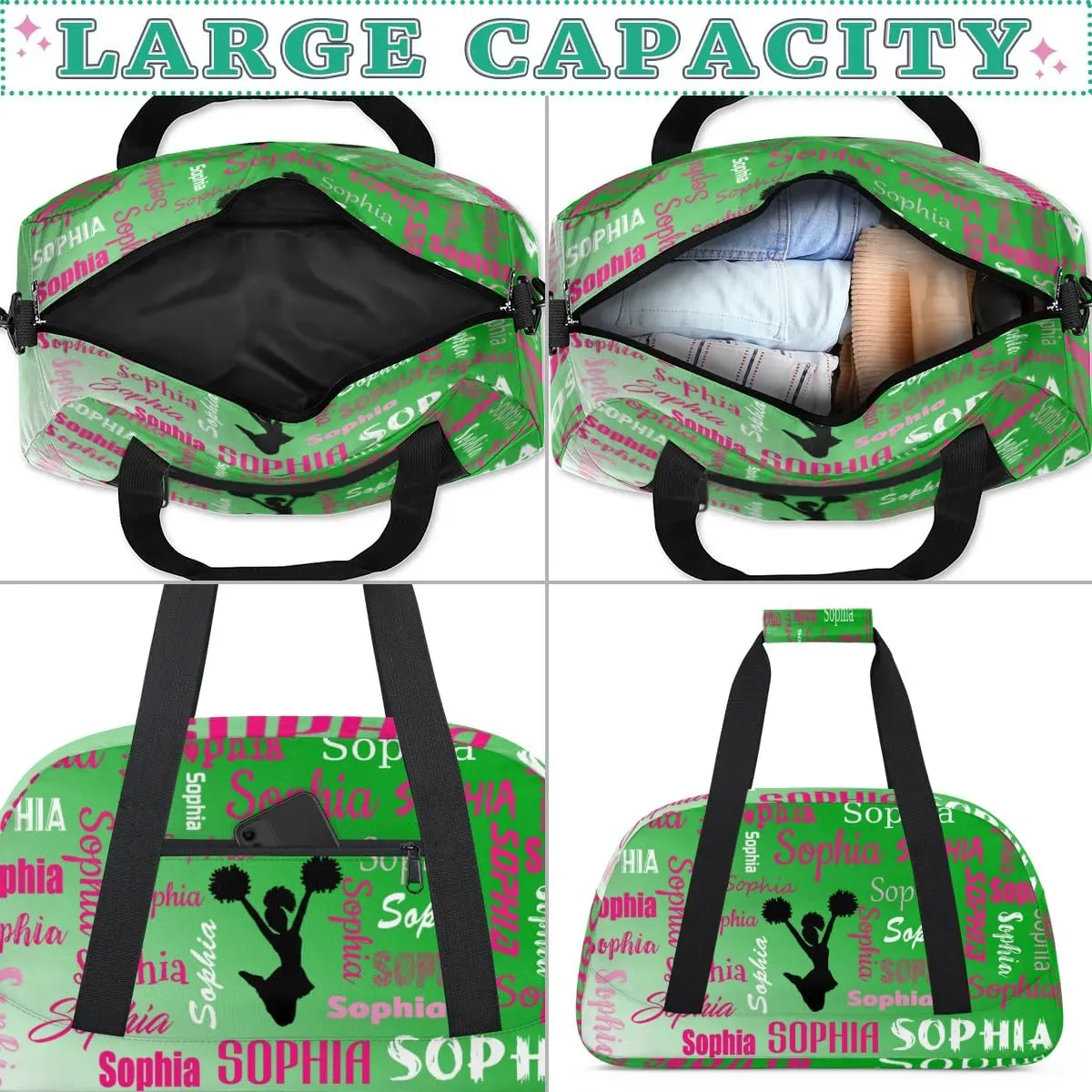Personalized Cheer Bag Sport Duffel Bag Dance Bag, Overnight Duffel Bags Cheerleader Personalized Gymnastics Duffel Bag Cheerleading Gifts, Grass Green Gradient