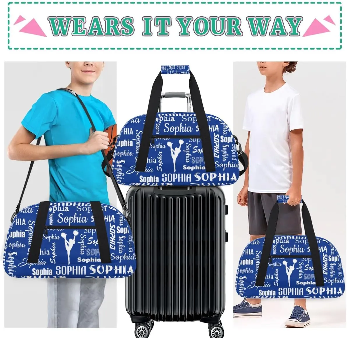Personalized Cheer Bag Sport Duffel Bag for Cheerleader Custom Dance Overnight Weekender Bags Personalized Gymnastics Bag Cheerleading Gifts, Cobalt Blue