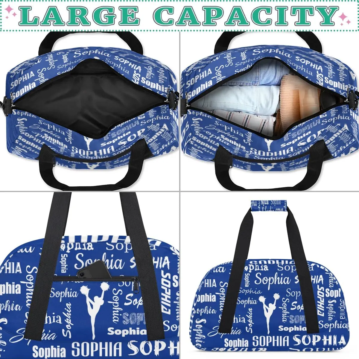 Personalized Cheer Bag Sport Duffel Bag for Cheerleader Custom Dance Overnight Weekender Bags Personalized Gymnastics Bag Cheerleading Gifts, Cobalt Blue