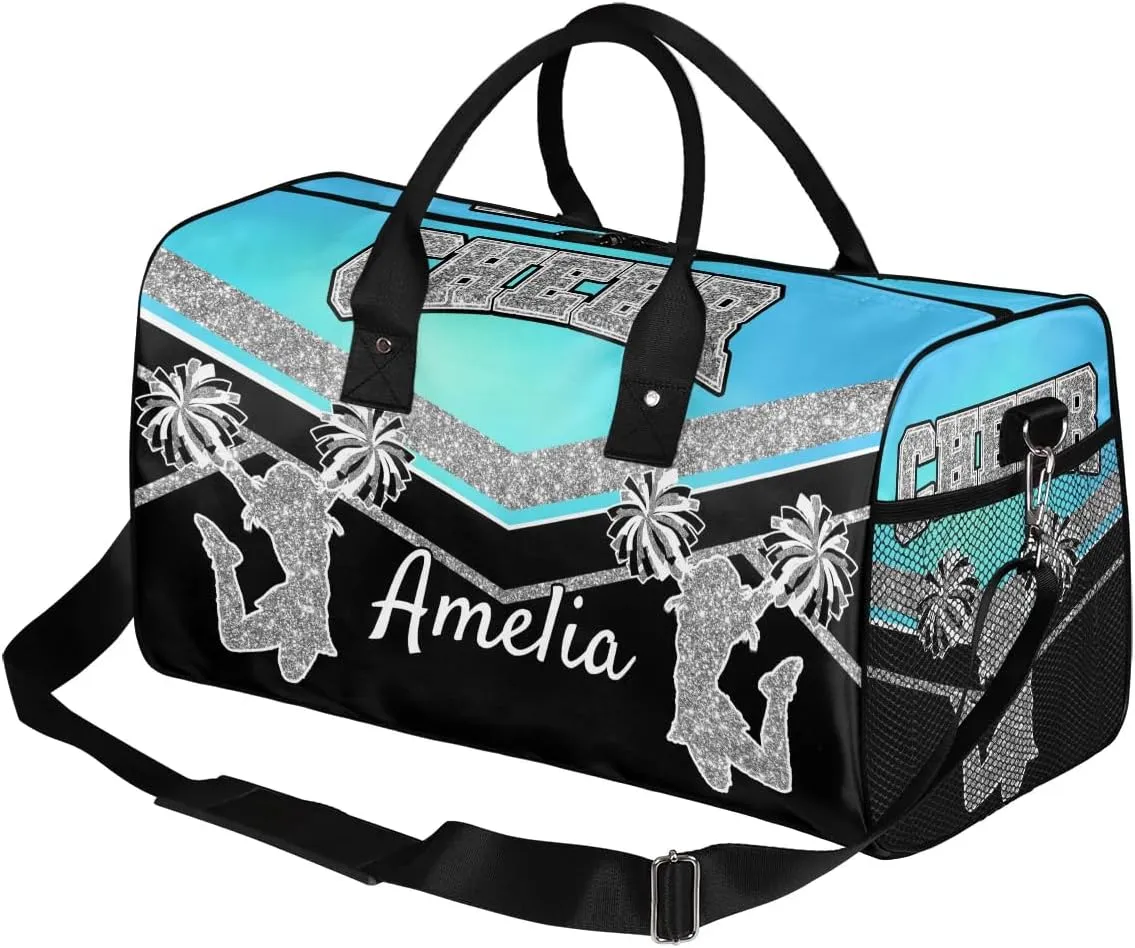 Personalized Cheer Bag with Name Blue Light Sport Duffel Bag Overnight Weekender Bags Customize Dance PracticeTravel Duffle Bag