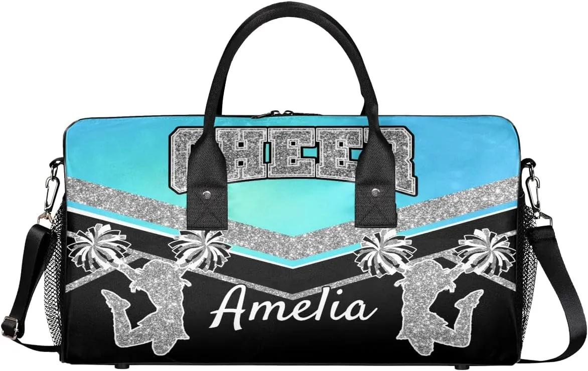 Personalized Cheer Bag with Name Blue Light Sport Duffel Bag Overnight Weekender Bags Customize Dance PracticeTravel Duffle Bag