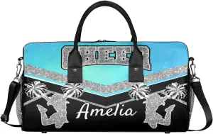 Personalized Cheer Bag with Name Blue Light Sport Duffel Bag Overnight Weekender Bags Customize Dance PracticeTravel Duffle Bag