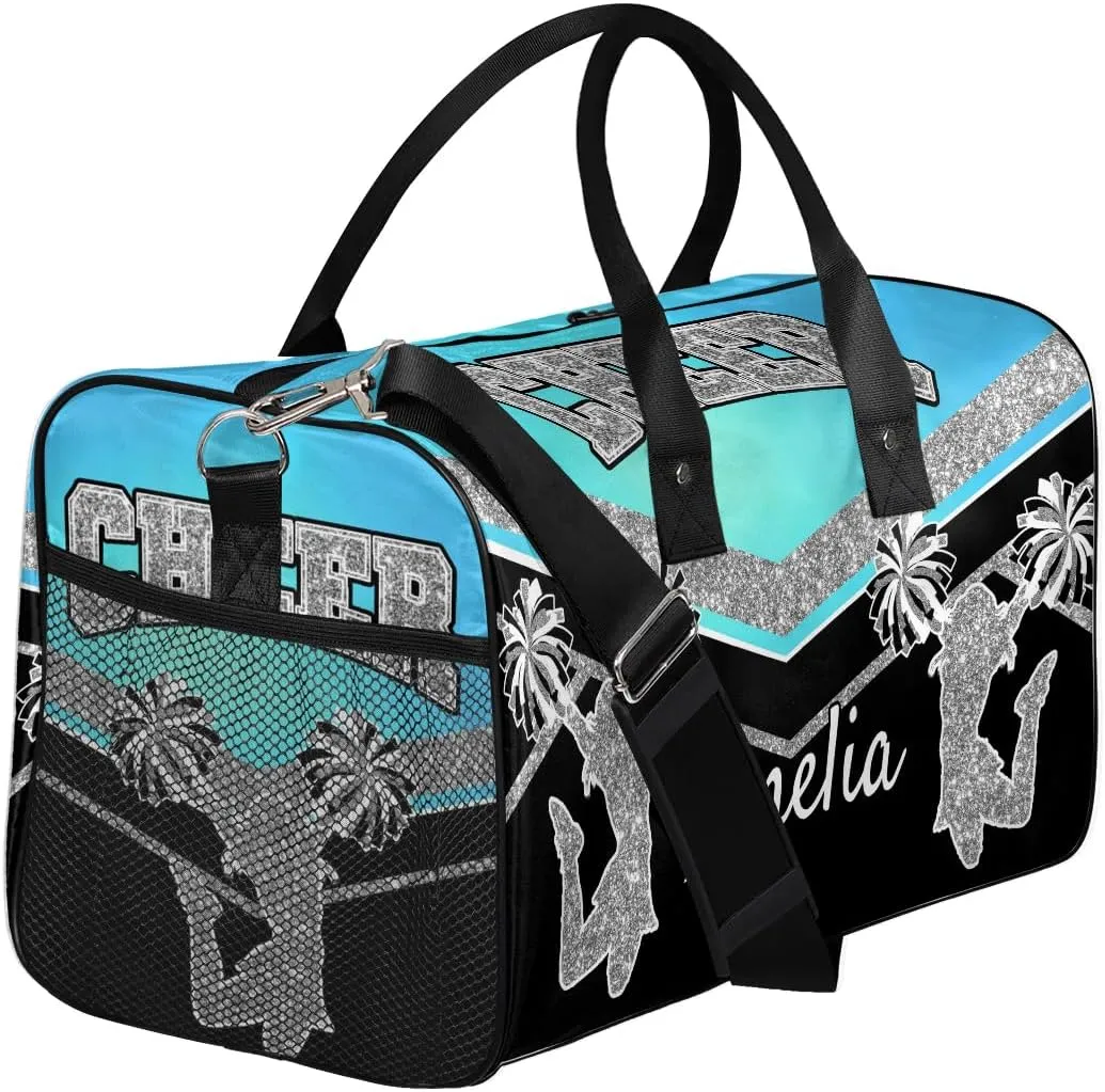 Personalized Cheer Bag with Name Blue Light Sport Duffel Bag Overnight Weekender Bags Customize Dance PracticeTravel Duffle Bag