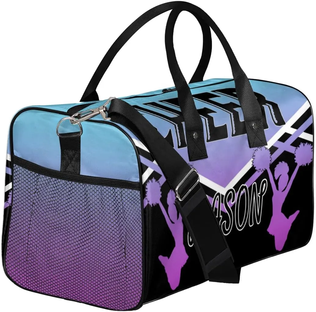 Personalized Cheer Bags for Cheerleaders, Custom Name Sport Gym Duffel Bags, Customized Travel Overnight Weekender Bags Personalized Cheerleading Gifts, Blue Purple Gradient