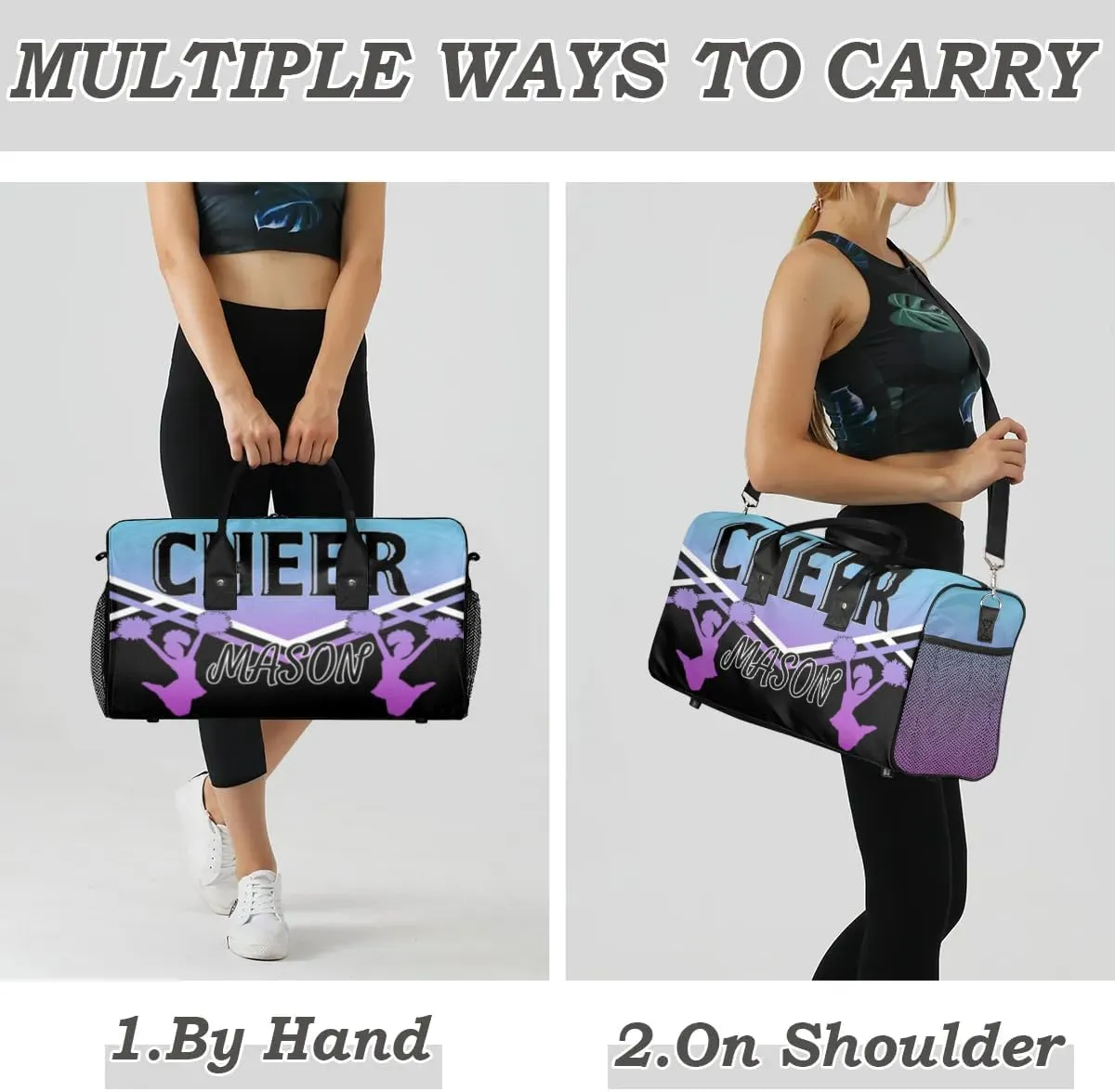 Personalized Cheer Bags for Cheerleaders, Custom Name Sport Gym Duffel Bags, Customized Travel Overnight Weekender Bags Personalized Cheerleading Gifts, Blue Purple Gradient