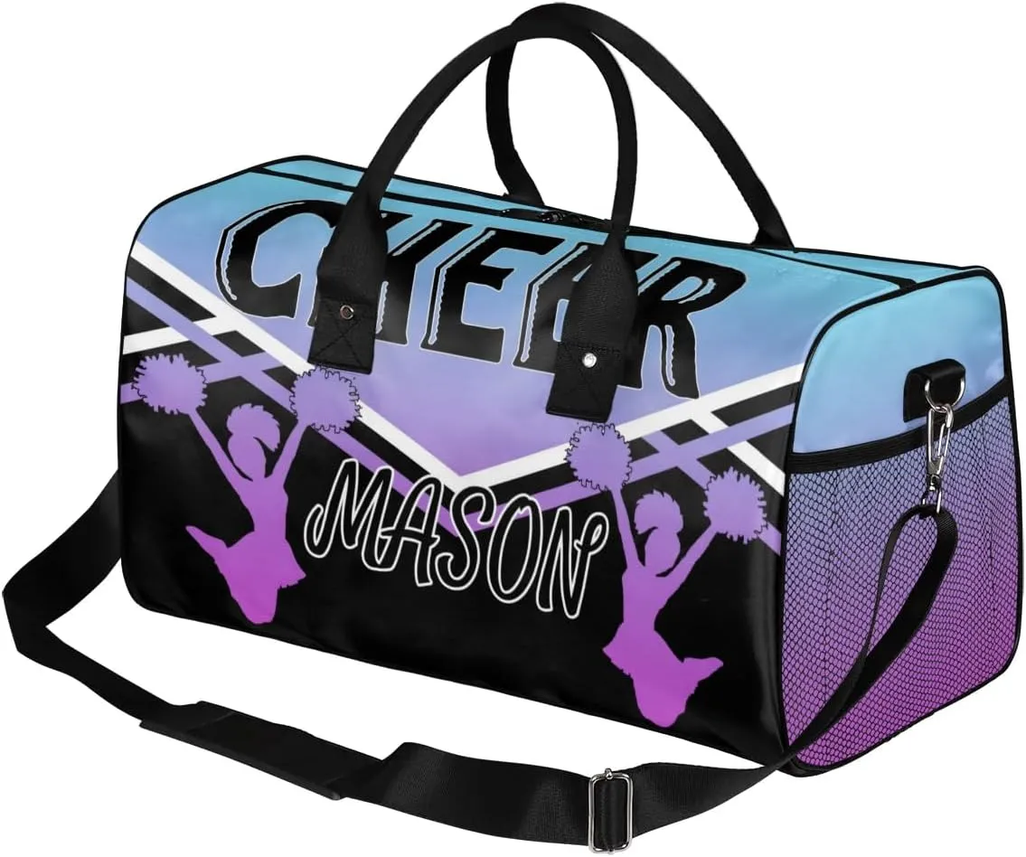 Personalized Cheer Bags for Cheerleaders, Custom Name Sport Gym Duffel Bags, Customized Travel Overnight Weekender Bags Personalized Cheerleading Gifts, Blue Purple Gradient
