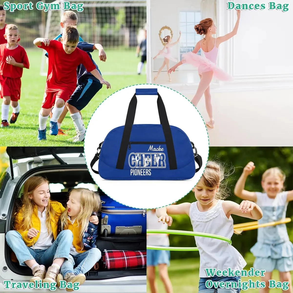 Personalized Cheer Duffel Bags, Custom Cheerleader Dance Sport Bags, Customized Cheerleading Travel Bags Weekender Bags with Name, Cobalt Blue