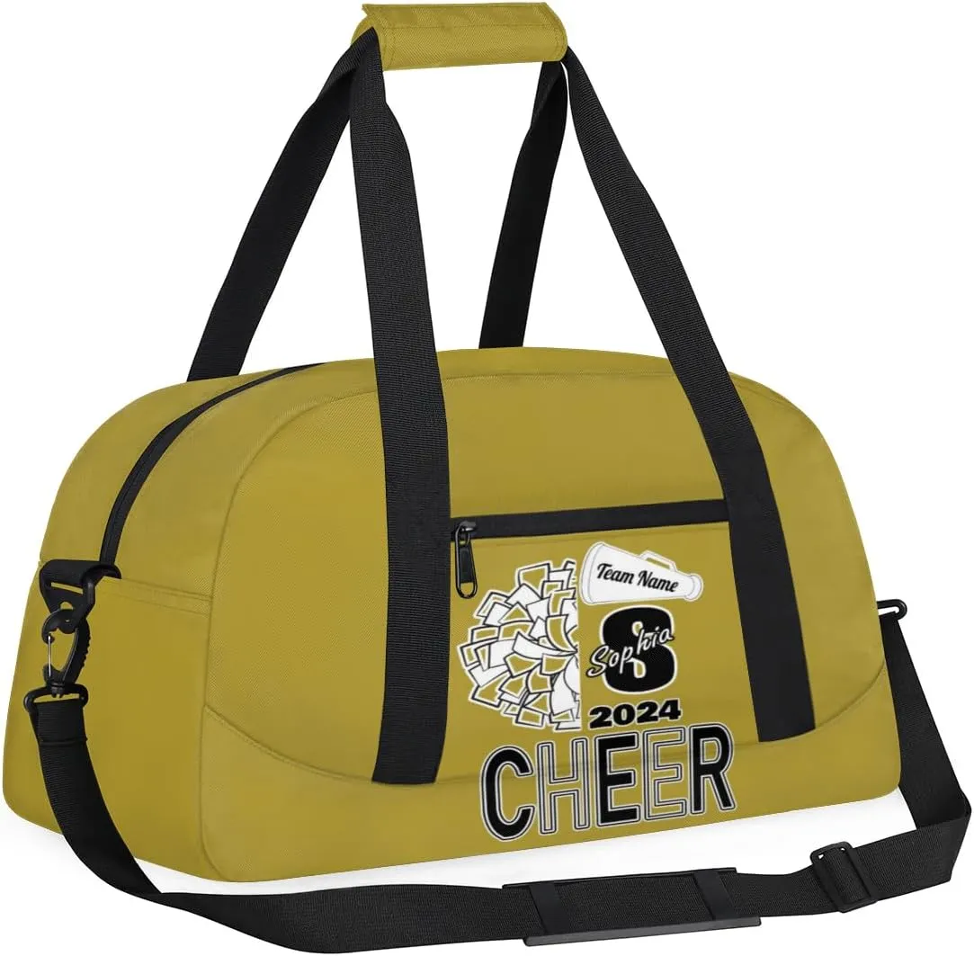 Personalized Cheer Duffel Bags, Custom Cheerleader Dance Sport Bags, Customized Cheerleading Travel Overnight Weekender Bags with Name, Brown