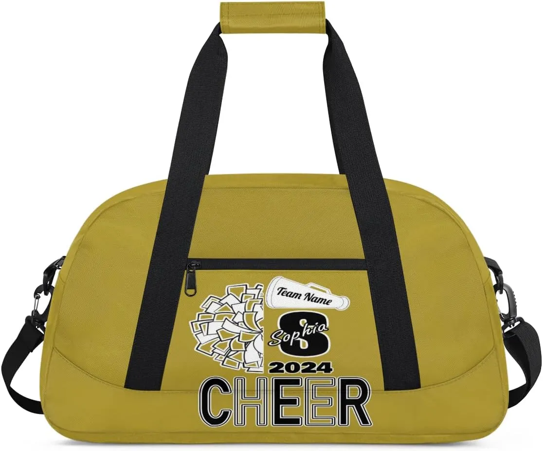 Personalized Cheer Duffel Bags, Custom Cheerleader Dance Sport Bags, Customized Cheerleading Travel Overnight Weekender Bags with Name, Brown