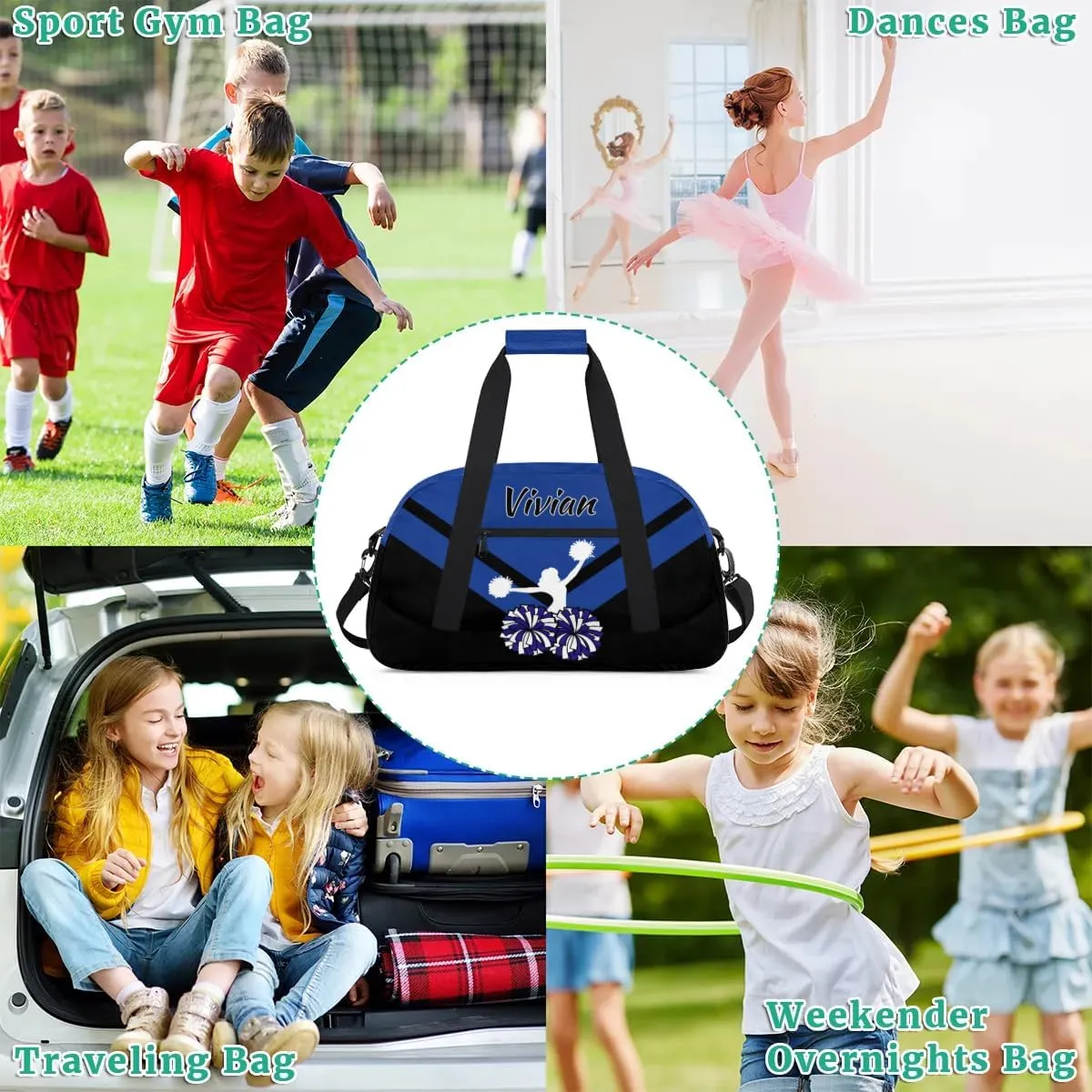 Personalized Cheer Duffel Bags Custom Name Sport Bag, Custom Cheerleader Gym Bag, Customize Travel Duffle Bag, Overnight Weekender Bags, Cheerleading Gifts, Cobalt Blue