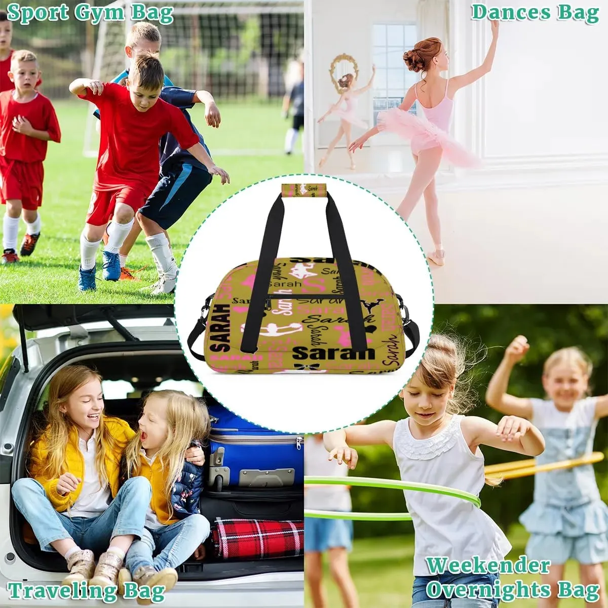Personalized Cheer Duffle Bag for Cheerleaders, Brown (No Glitter) Custom Cheerleading Gym Bag for Women, Cheer Duffel Bag with Name Weekender Bags Customized Cheer Gifts