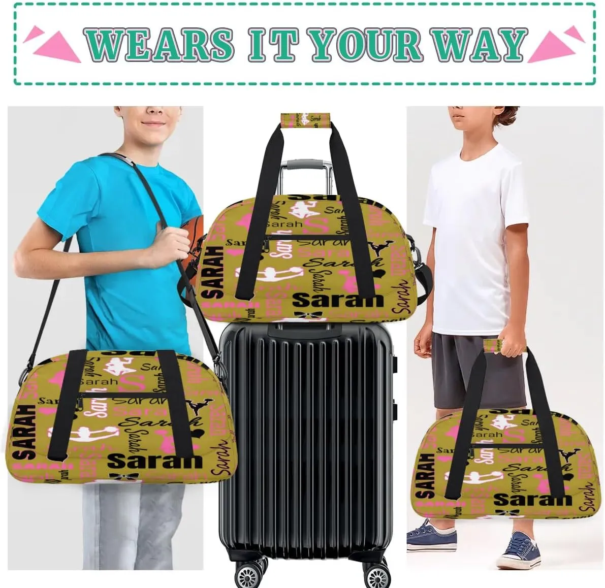 Personalized Cheer Duffle Bag for Cheerleaders, Brown (No Glitter) Custom Cheerleading Gym Bag for Women, Cheer Duffel Bag with Name Weekender Bags Customized Cheer Gifts
