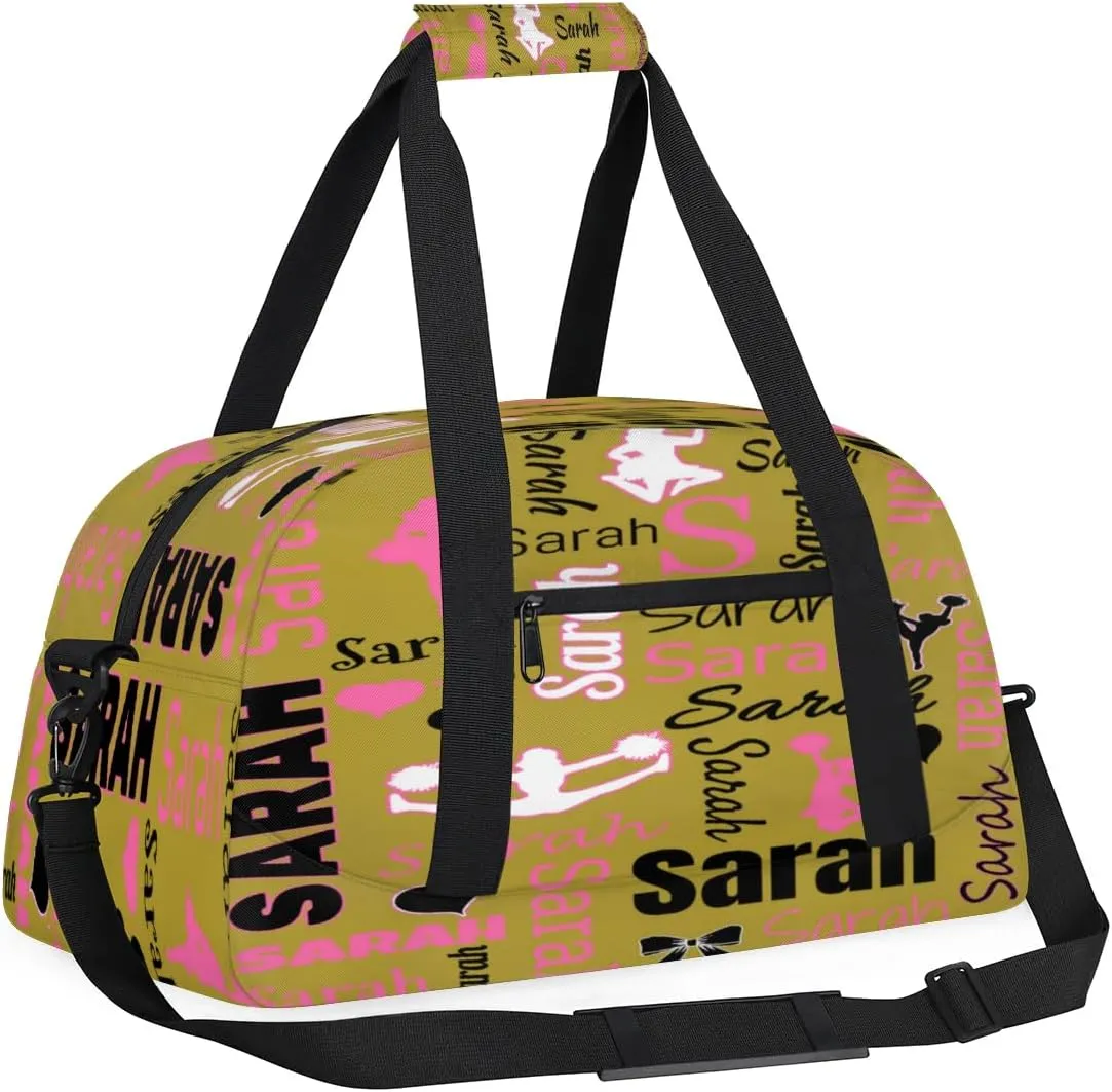 Personalized Cheer Duffle Bag for Cheerleaders, Brown (No Glitter) Custom Cheerleading Gym Bag for Women, Cheer Duffel Bag with Name Weekender Bags Customized Cheer Gifts