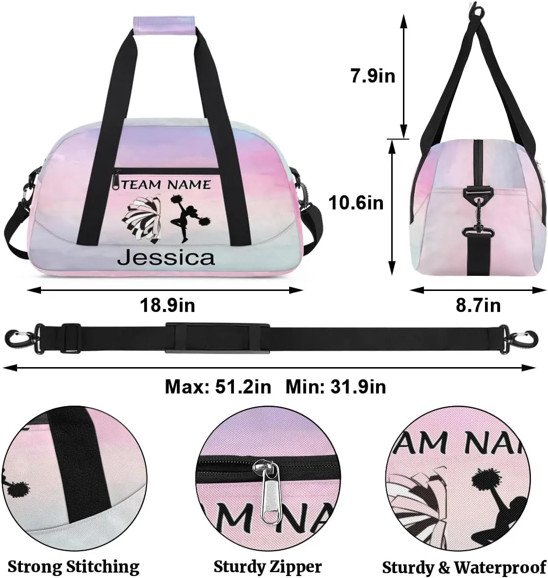 Personalized Cheer Duffle Bag for Cheerleaders, Custom Cheerleading Gym Bag for Women, Cheer Duffel Bag with Name Overnight Weekender Bags, Colourful Prints