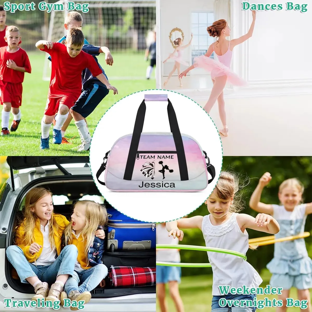 Personalized Cheer Duffle Bag for Cheerleaders, Custom Cheerleading Gym Bag for Women, Cheer Duffel Bag with Name Overnight Weekender Bags, Colourful Prints