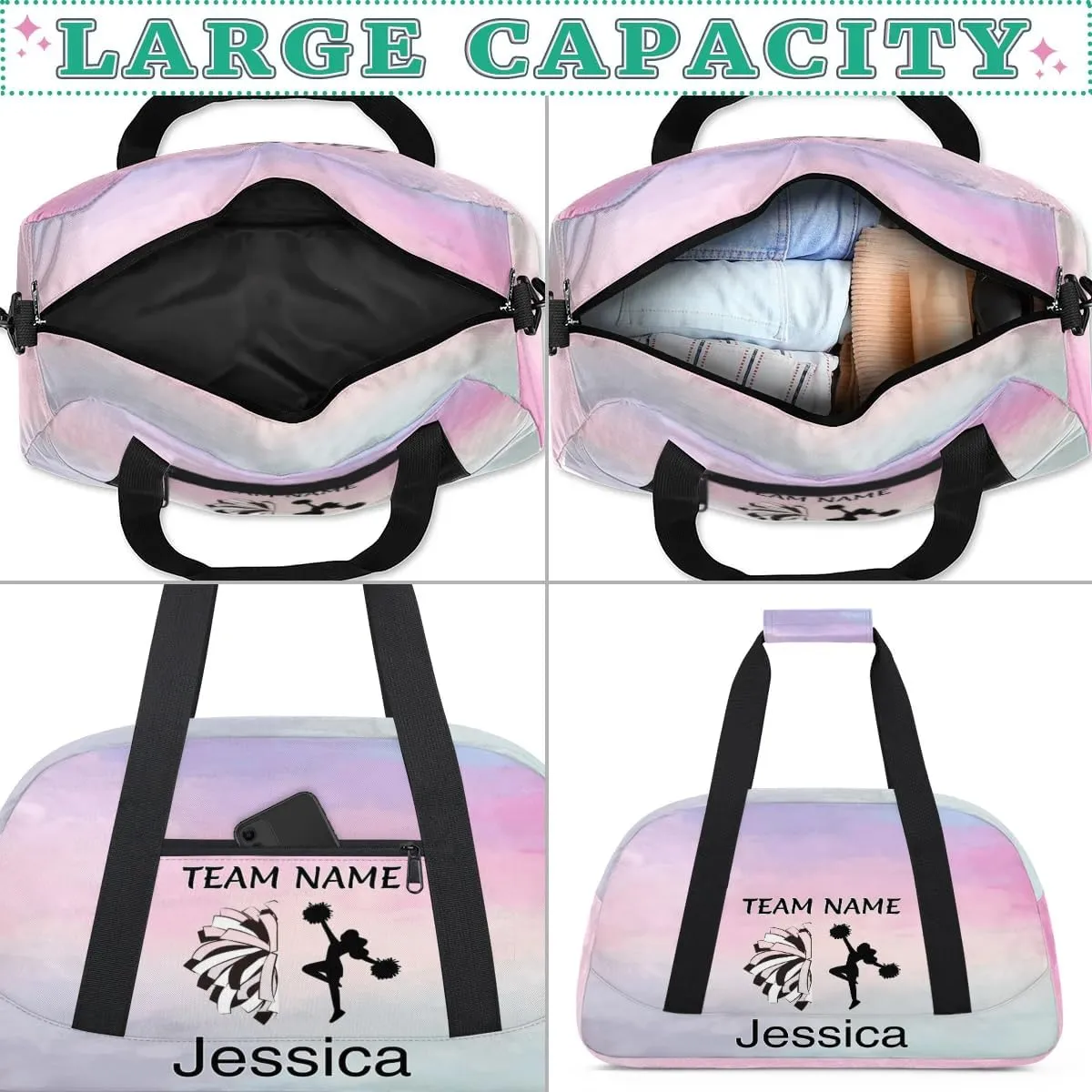 Personalized Cheer Duffle Bag for Cheerleaders, Custom Cheerleading Gym Bag for Women, Cheer Duffel Bag with Name Overnight Weekender Bags, Colourful Prints