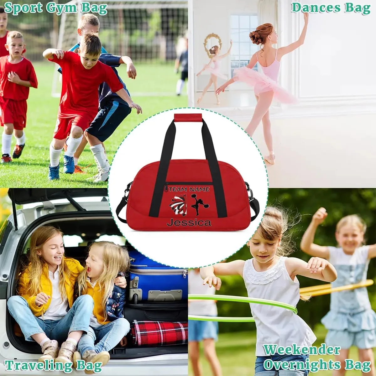 Personalized Cheer Duffle Bag for Cheerleaders, Custom Cheerleading Gym Bag for Women, Cheer Duffel Bag with Name Overnight Weekender Bags, Deep Red