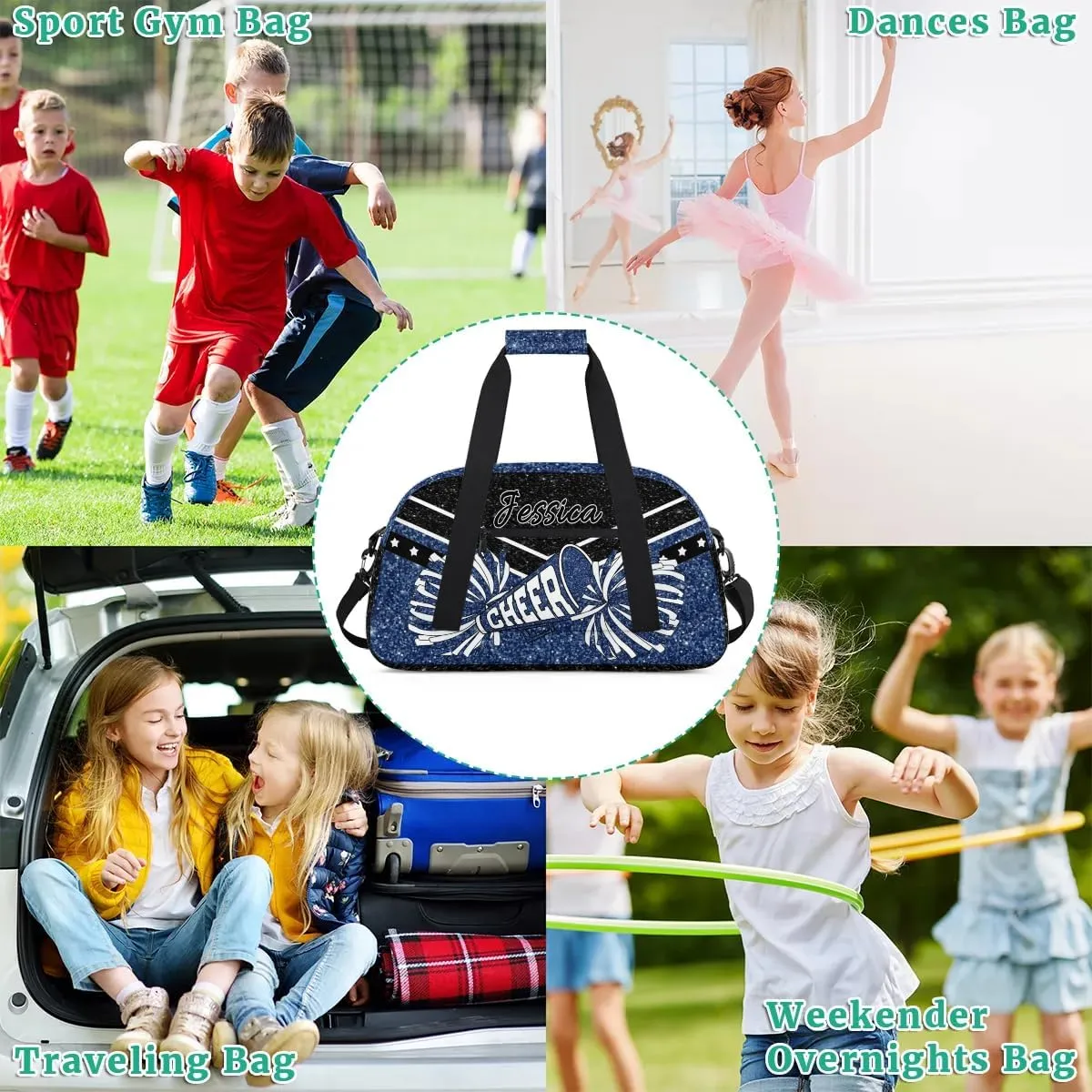 Personalized Cheer Sport Gym Duffel Bags Custom Cheerleadr Bag with Name, Customize Travel Duffle Bags, Overnight Weekender Bag Cheerleading Gifts, Dark Blue