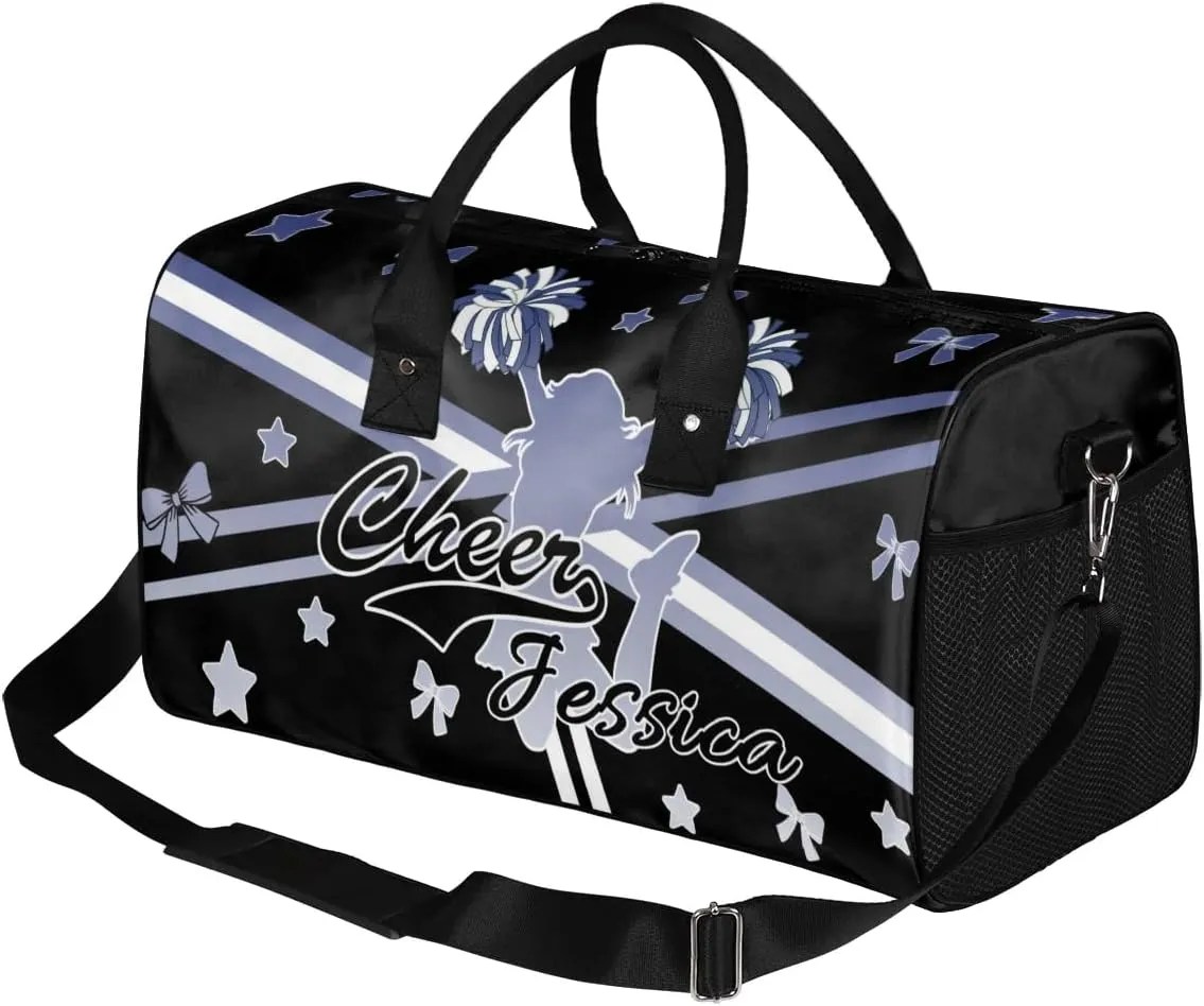 Personalized Cheer Sports Bag for Cheerleader, Cobalt Blue Gradient Custom Gymnastics Gym Duffel Bags Cheer Competition Gift with Your Name Ballet Dance Overnight Weekender Bag