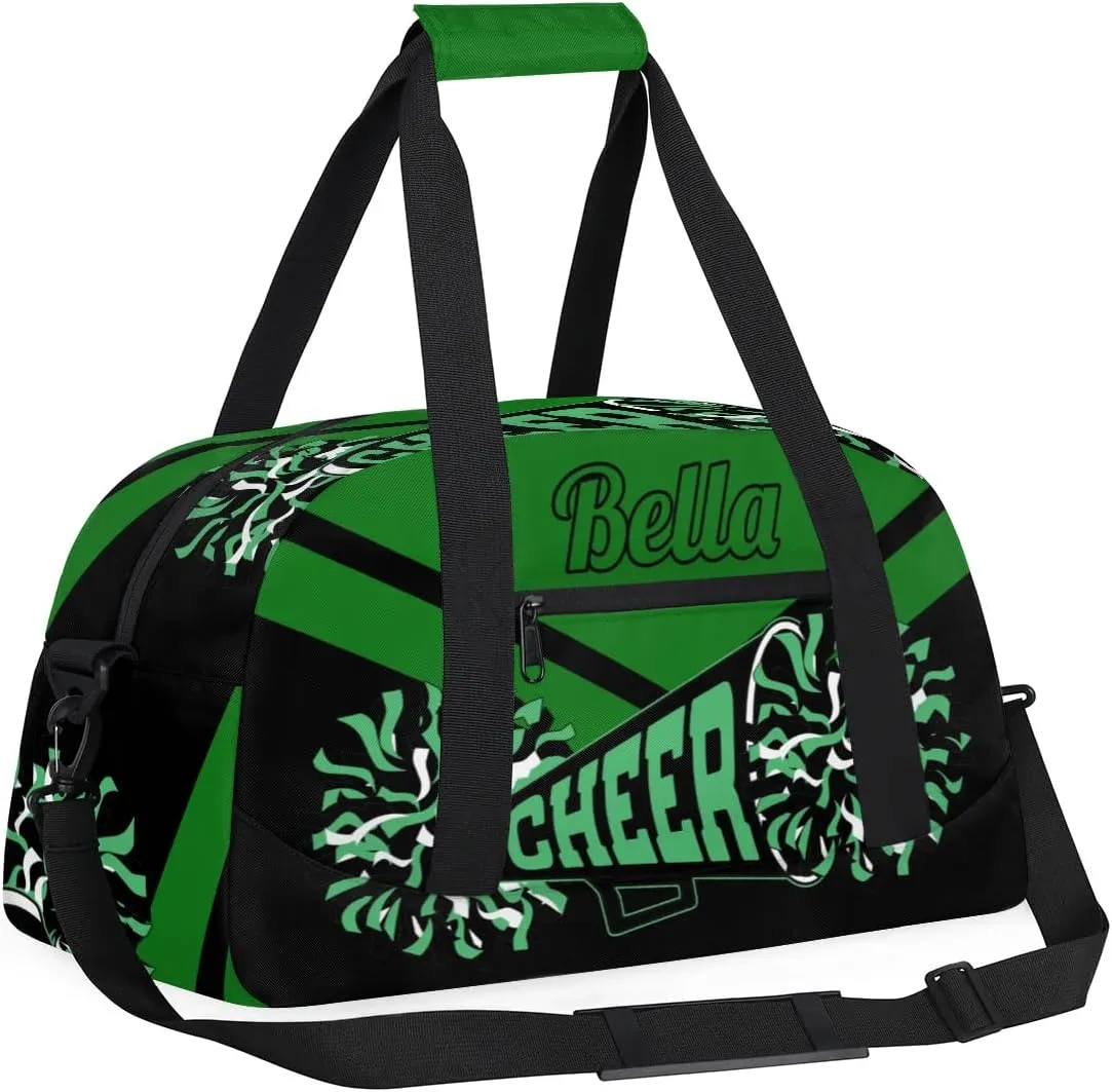 Personalized Cheerleader Bag Custom Sport Duffel Bags with Your Name Gymnastics Travel Bag Dance Bag Sleepover Weekender Bag, Green Black