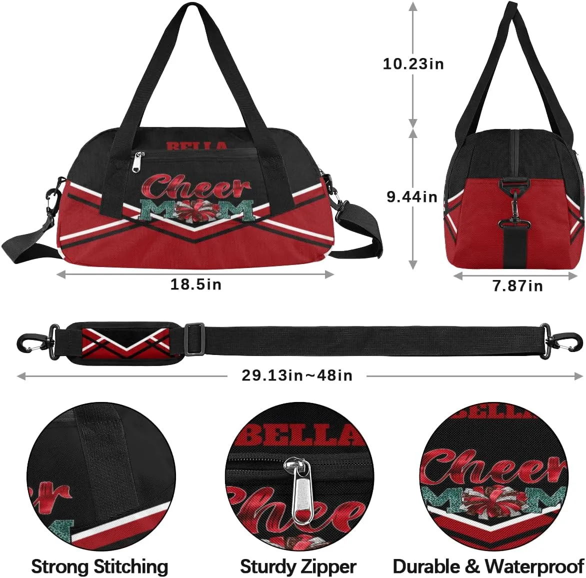 Personalized Cheerleader Bag Dance Bag for Girl, Custom Gym Bag Sport Duffel Bag, Weekender Bags Travel Duffel Bag Cheerleader Mom Red