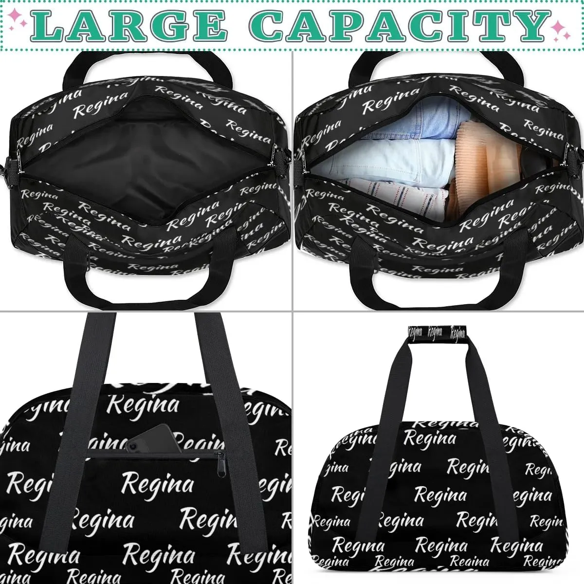 Personalized Cheerleader Bag Dance Bag for Women, Custom Gym Bag Sport Duffel Bags, Weekender Bags Travel Duffel Bag Cheerleader, Black
