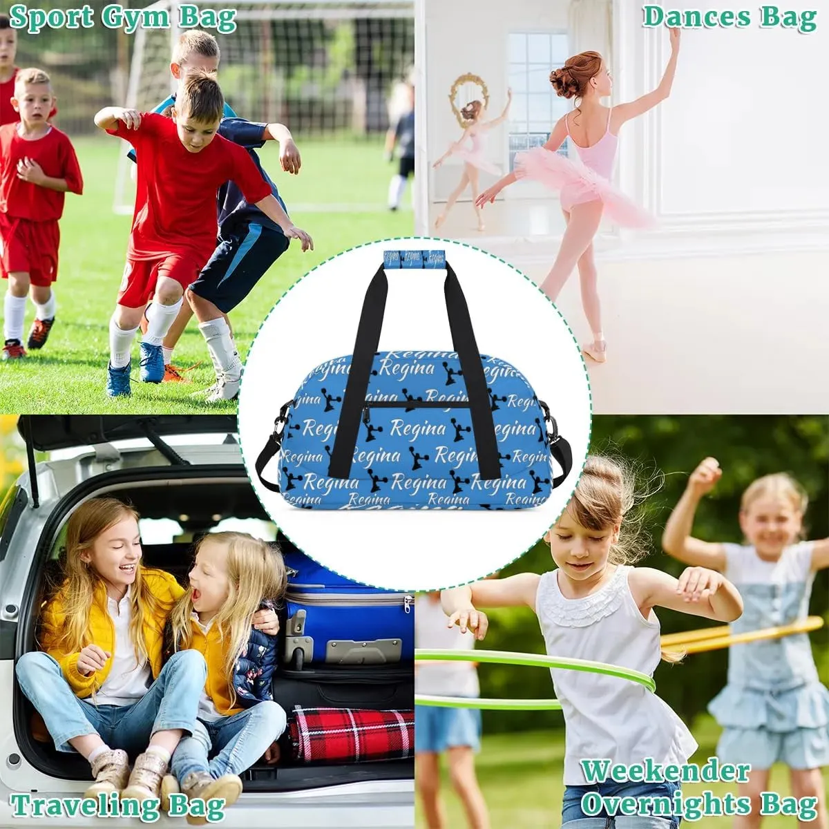 Personalized Cheerleader Bag Dance Bag for Women, Custom Gym Bag Sport Duffel Bags, Weekender Bags Travel Duffel Bag Cheerleader, Blue