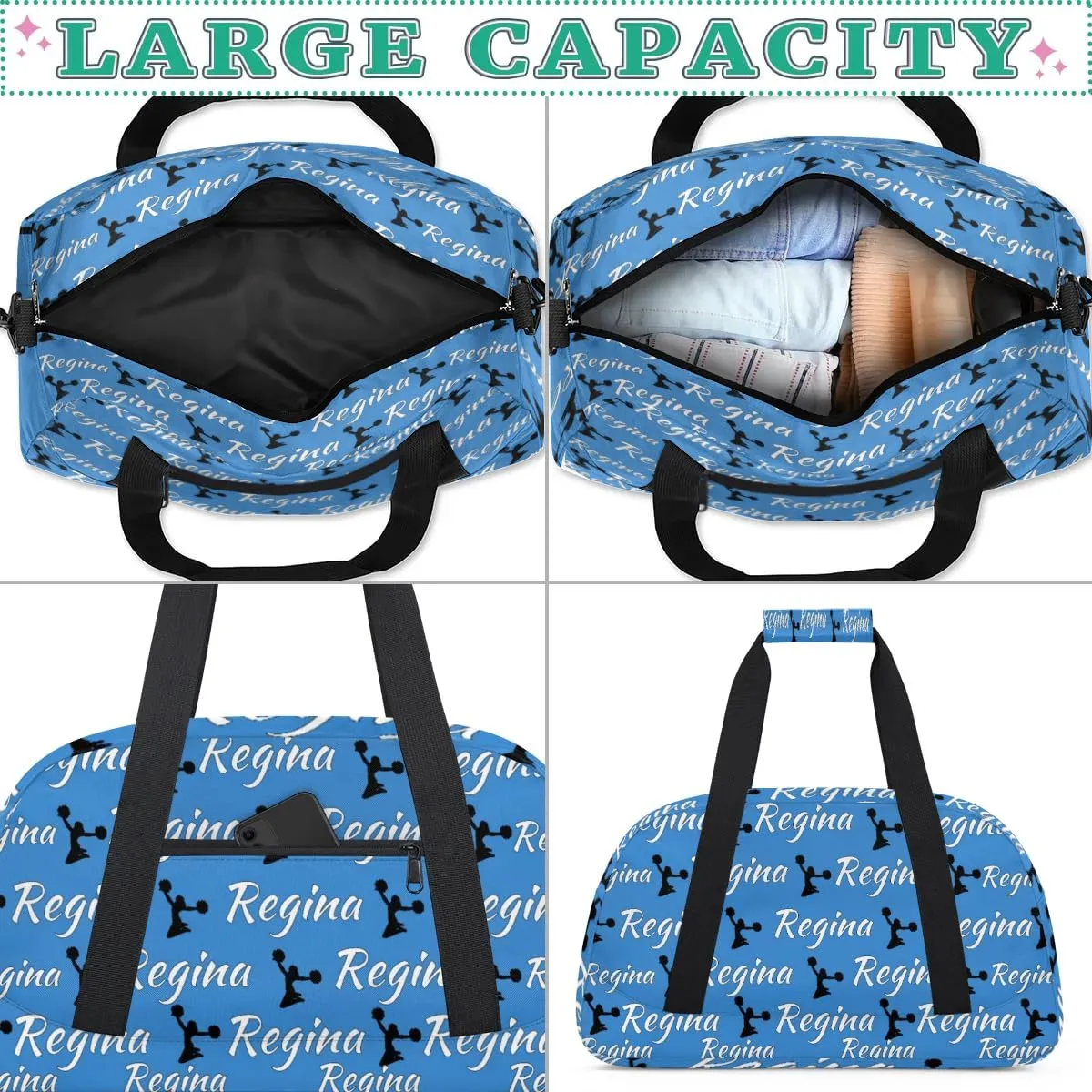 Personalized Cheerleader Bag Dance Bag for Women, Custom Gym Bag Sport Duffel Bags, Weekender Bags Travel Duffel Bag Cheerleader, Blue