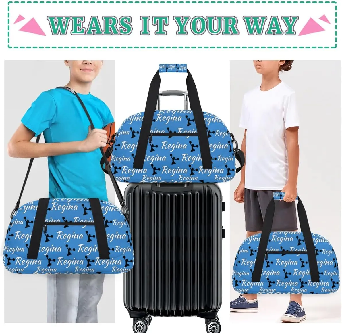 Personalized Cheerleader Bag Dance Bag for Women, Custom Gym Bag Sport Duffel Bags, Weekender Bags Travel Duffel Bag Cheerleader, Blue