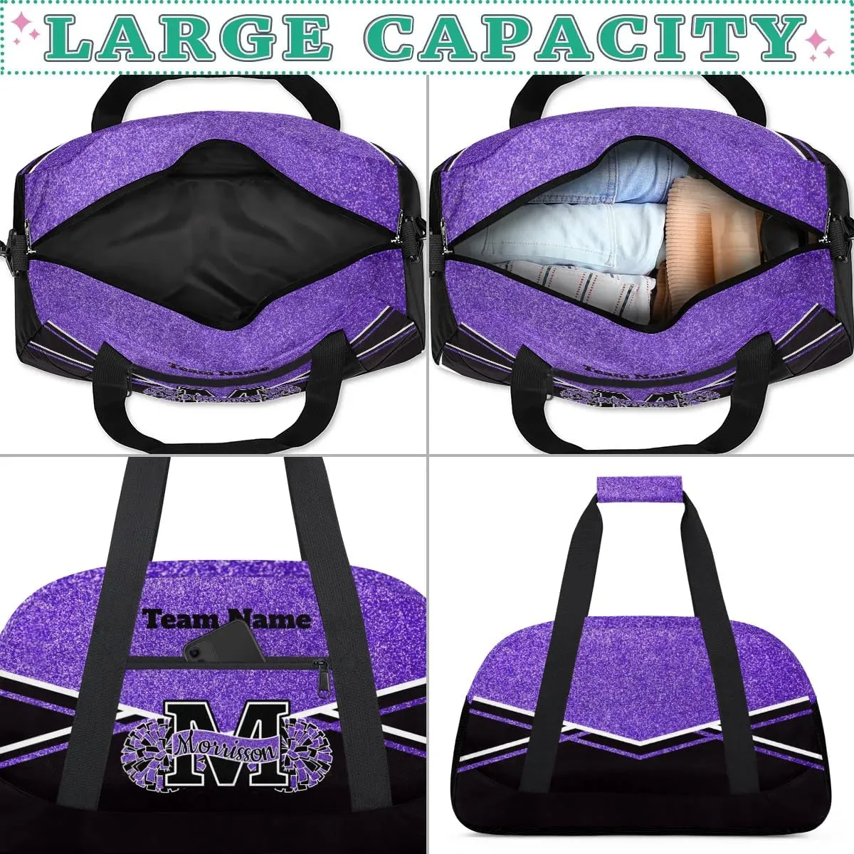 Personalized Cheerleader Bag Duffel Bag for Girls, Custom Cheer Bag Overnight Bags for Gymnastics Travel Weekender Dark Purple