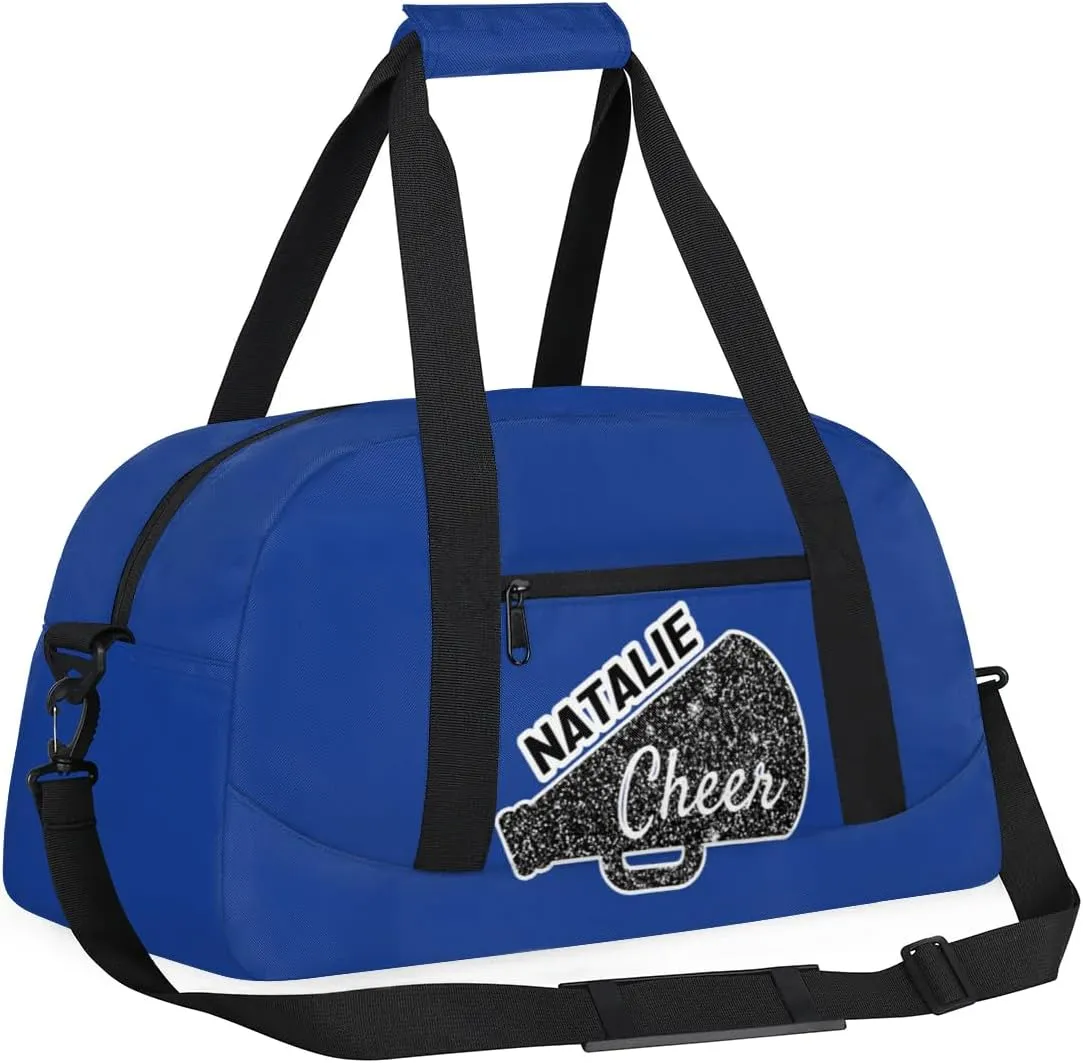 Personalized Cheerleader Sports Bag Custom Gymnastics Name Gym Duffel Bags Customized Cheer Ballet Dance Gift Overnight Weekender Bag, Cobalt Blue