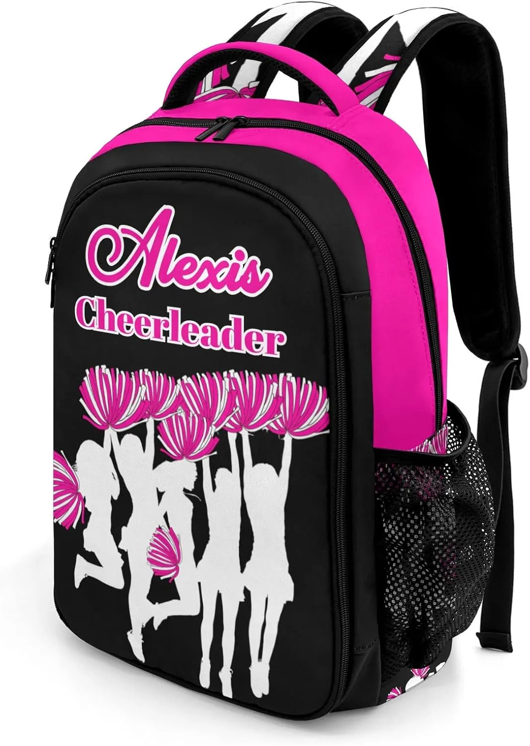 Personalized Cheerleaders Bag Cheer Fuchsia Black Backpack Custom Name Large Capacity Shoulder Bags for Sports Party