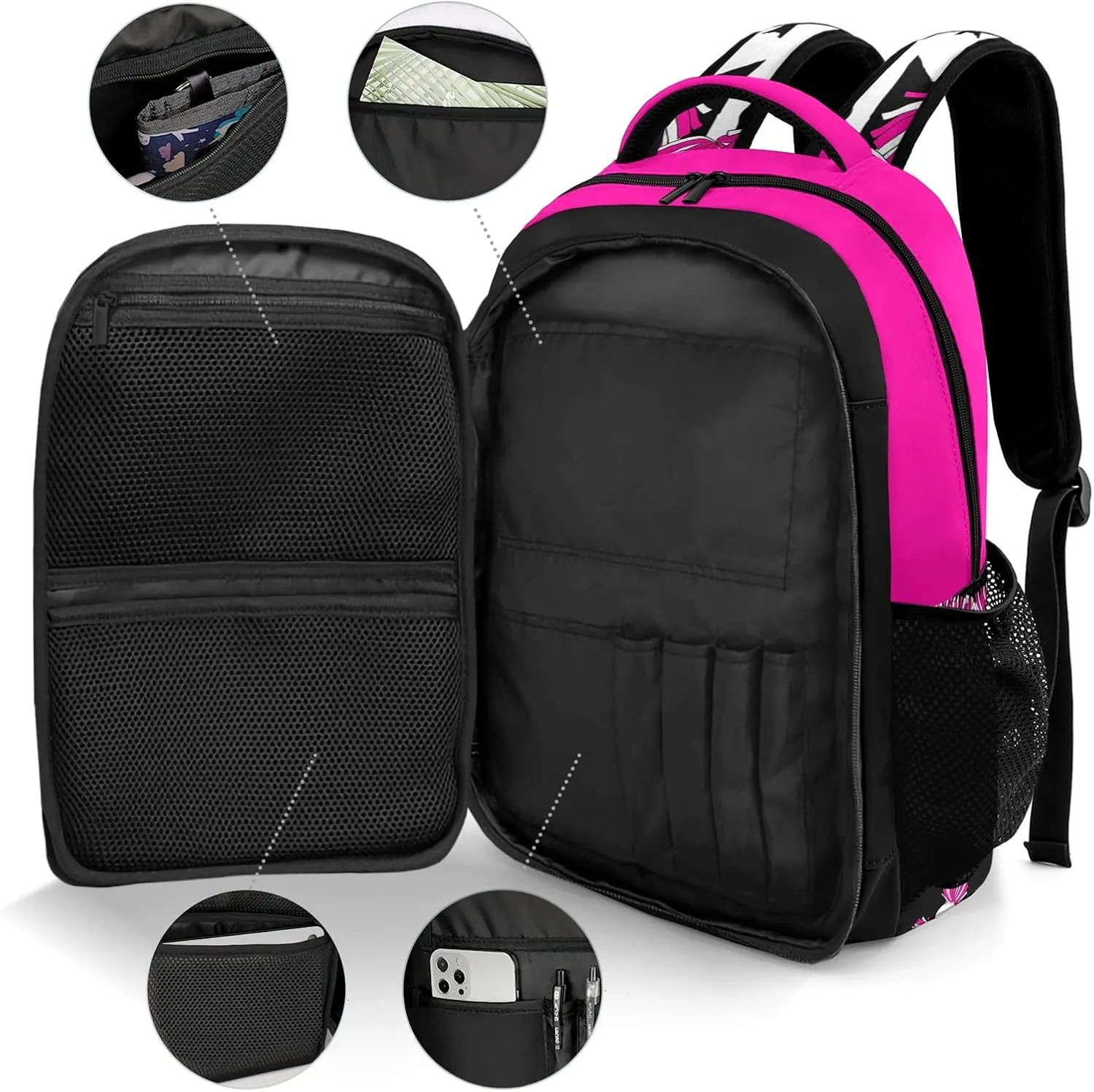 Personalized Cheerleaders Bag Cheer Fuchsia Black Backpack Custom Name Large Capacity Shoulder Bags for Sports Party
